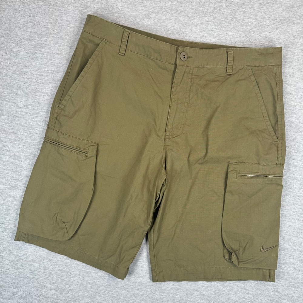 Nike Cargo Shorts Mens 34 Olive Green Ripstop Utility Hiking Grunge Skate Y2K